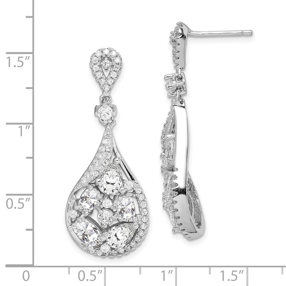 Rhodium-plated Sterling Silver CZ Teardrop Dangle Post Earrings