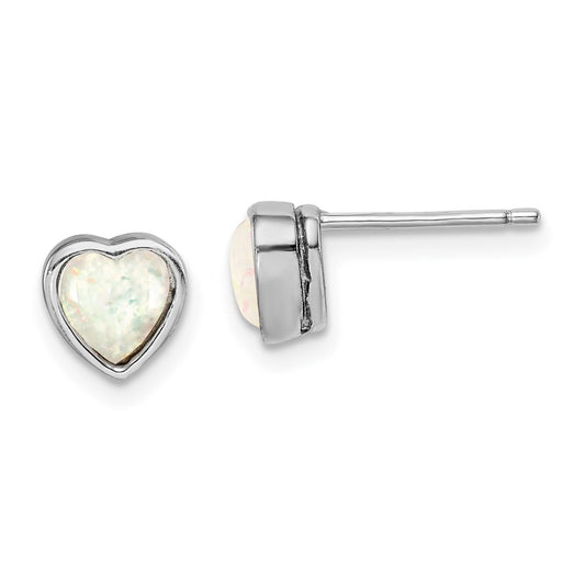 Rhodium-plated Sterling Silver Lab Created Opal Post Earrings