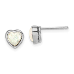 Rhodium-plated Sterling Silver Lab Created Opal Post Earrings