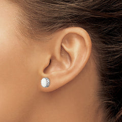 Rhodium-plated Sterling Silver 6mm Oval Created Opal Post Earrings