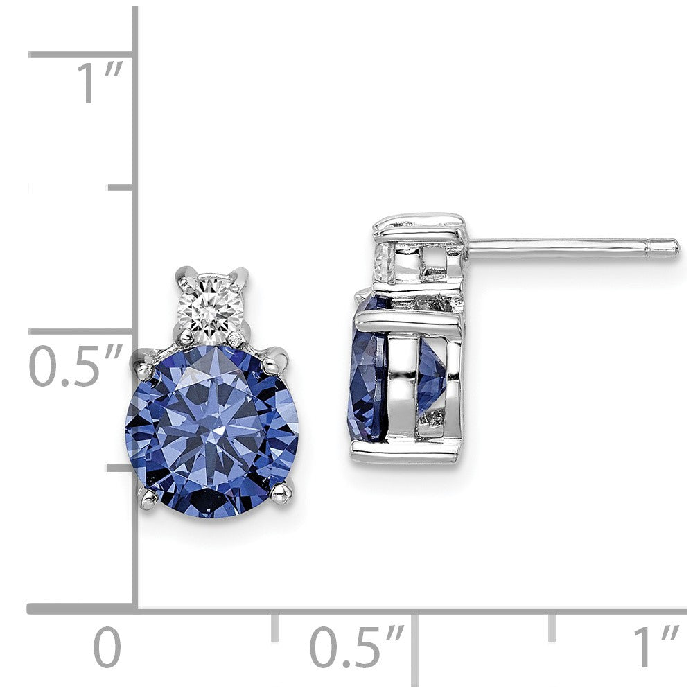 Rhodium-plated Sterling Silver Blue and White CZ Stud Earrings