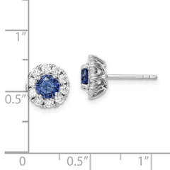 Rhodium-plated Sterling Silver Blue and White CZ Halo Post Earrings