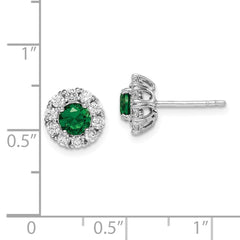 Rhodium-plated Sterling Silver Green and White CZ Halo Post Earrings