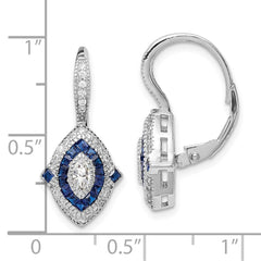 Rhodium-plated Sterling Silver CZ and Synthetic Blue Spinel Earrings