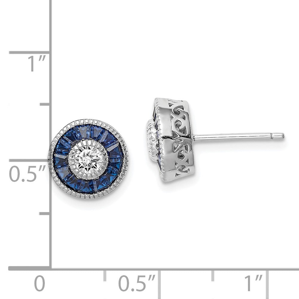 Rhodium-plated Sterling Silver Synthetic Blue Spinel and CZ Earrings