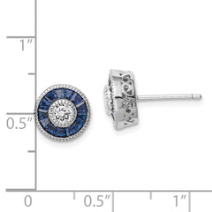 Rhodium-plated Sterling Silver Synthetic Blue Spinel and CZ Earrings