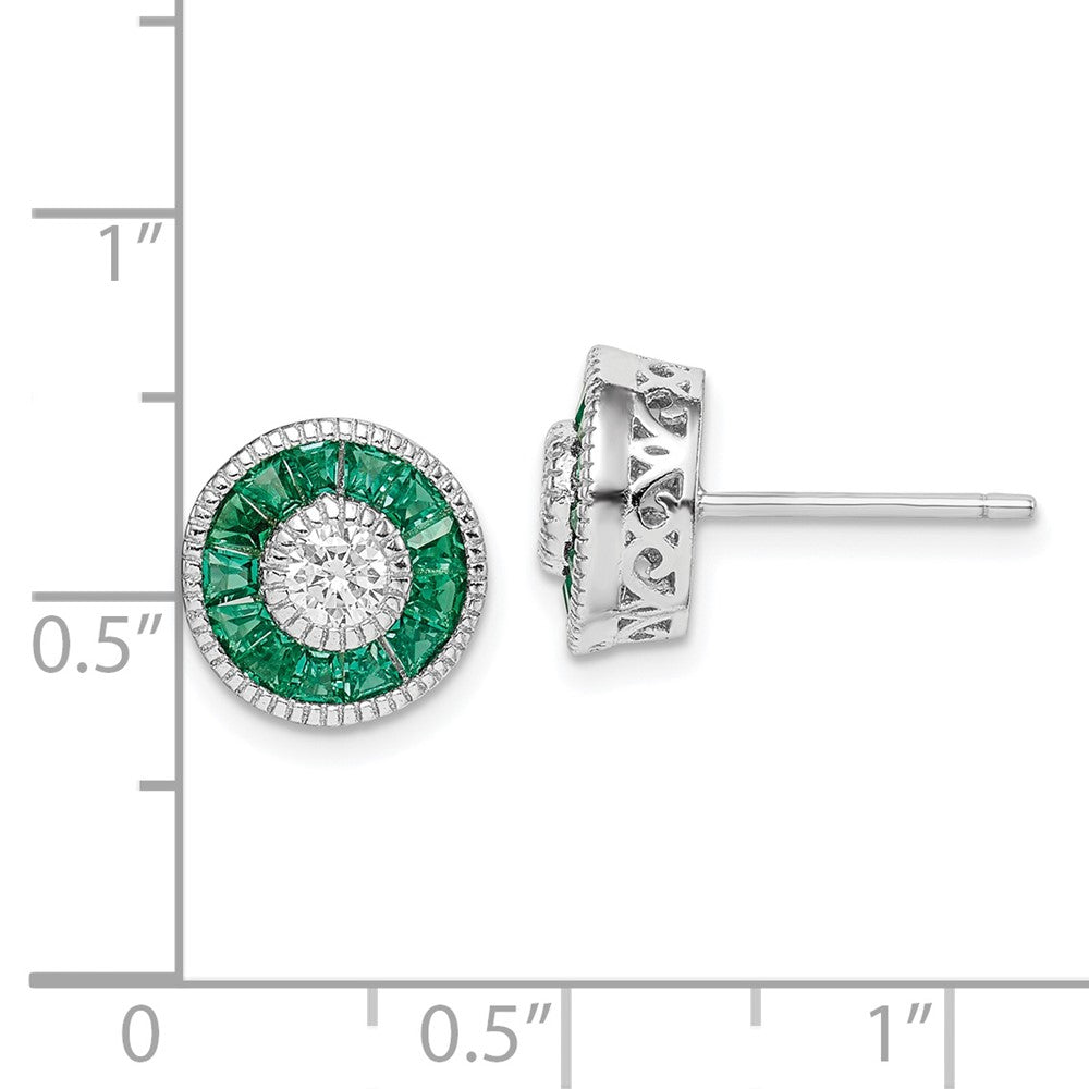 Rhodium-plated Sterling Silver CZ and Lab Cr.Green Spinel Earrings