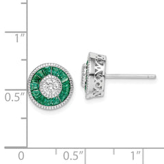 Rhodium-plated Sterling Silver CZ and Lab Cr.Green Spinel Earrings