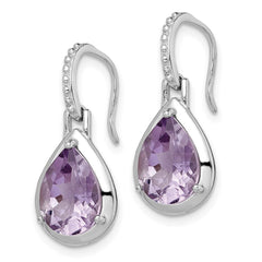 Rhodium-plated Sterling Silver Amethyst Teardrop Dangle Earrings