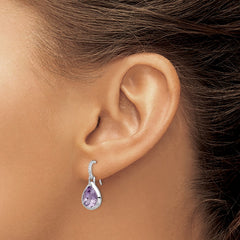 Rhodium-plated Sterling Silver Amethyst Teardrop Dangle Earrings