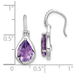 Rhodium-plated Sterling Silver Amethyst Teardrop Dangle Earrings