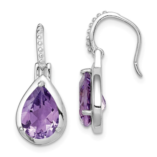 Rhodium-plated Sterling Silver Amethyst Teardrop Dangle Earrings