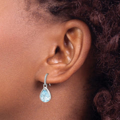 Rhodium-plated Sterling Silver Blue Topaz Teardrop Dangle Earrings