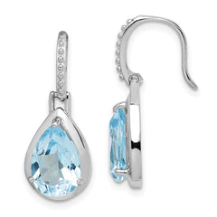 Rhodium-plated Sterling Silver Blue Topaz Teardrop Dangle Earrings