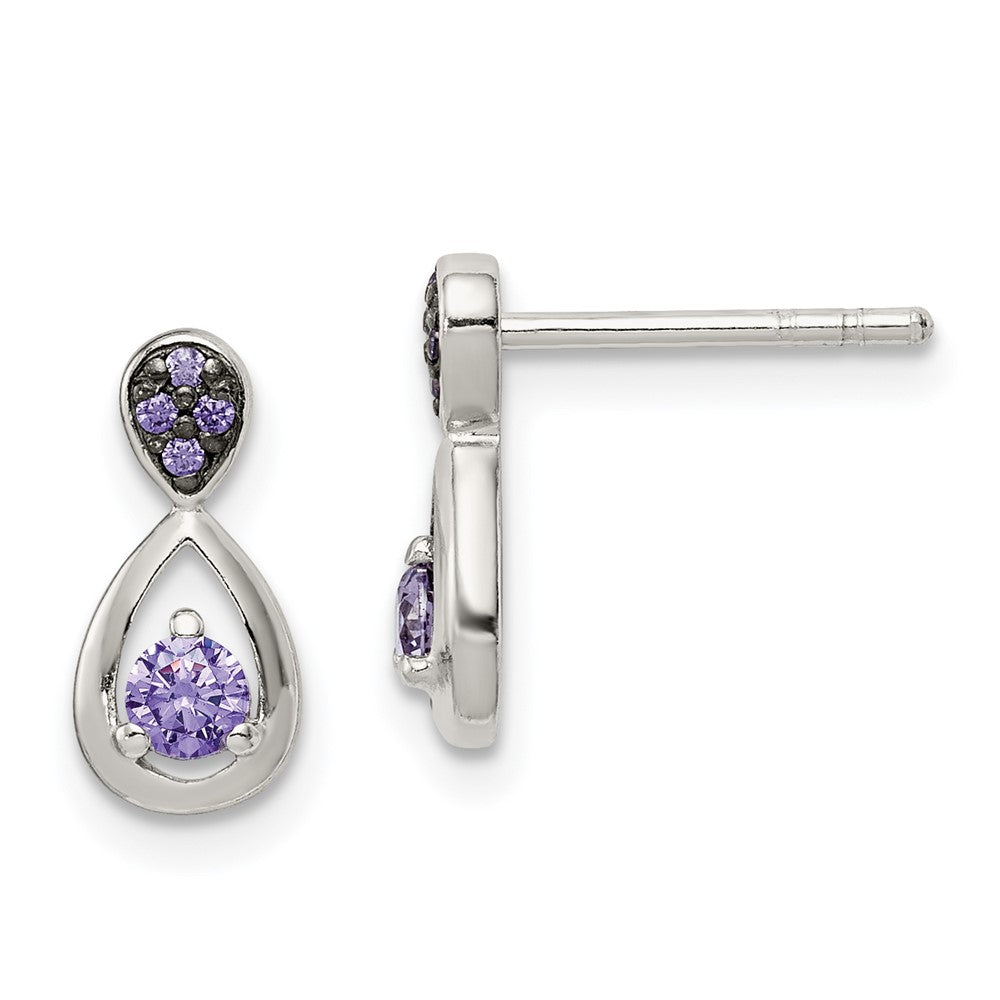Sterling Silver Purple CZ Post Earrings