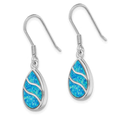 Rhodium-plated Sterling Silver Created Opal Inlay Teardrop Dangle Earrings