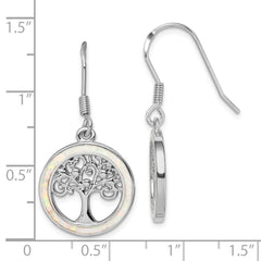 Rhodium-plated Sterling Silver Created Opal Circle with Tree Dangle Earrings