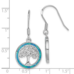Rhodium-plated Sterling Silver Creat Blue Opal with Tree Dangle Earrings