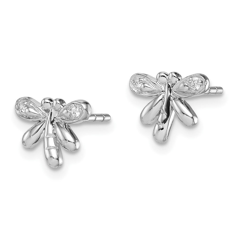 Rhodium-plated Sterling Silver Childs CZ Dragonfly Post Earrings