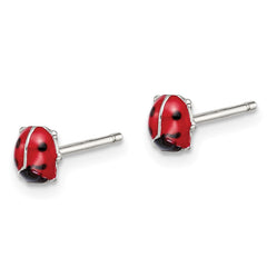 Rhodium-plated Sterling Silver Enameled Lady Bug Post Earrings