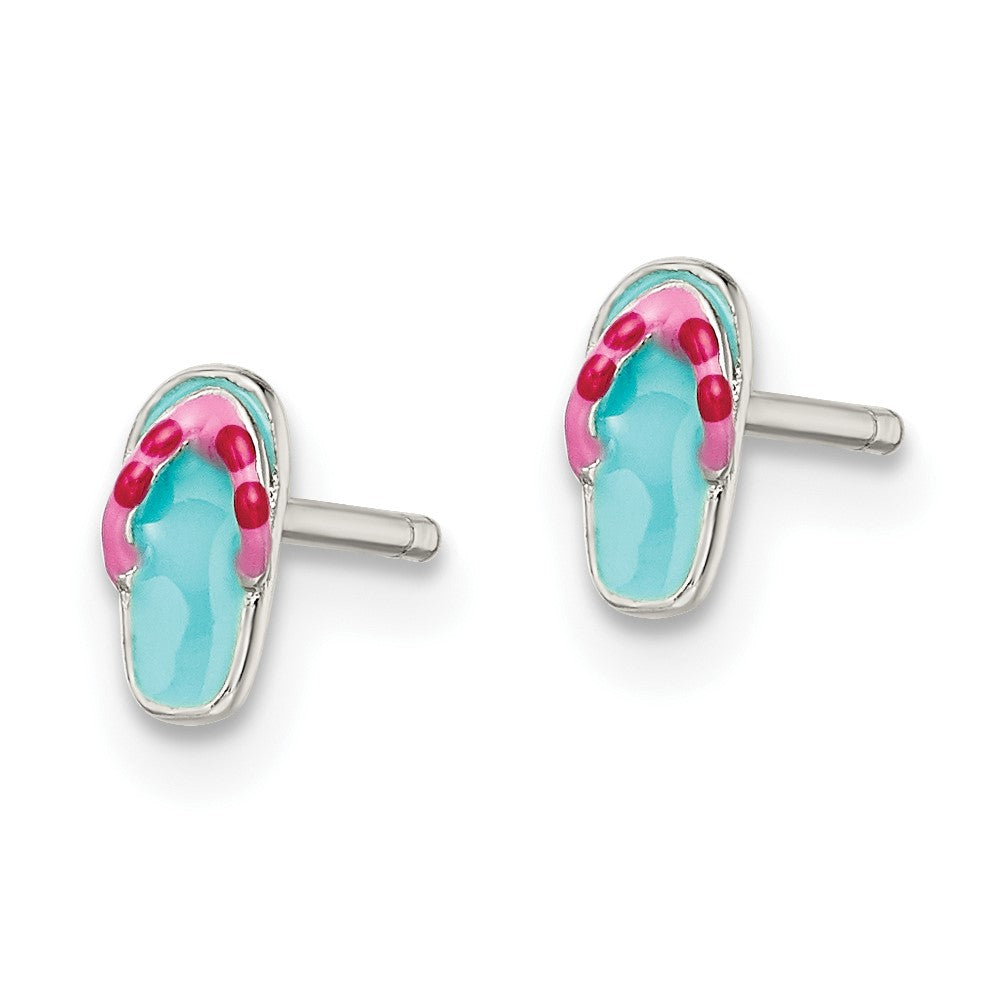 Sterling Silver Post Teal & Pink Enameled Flip-flop Earrings