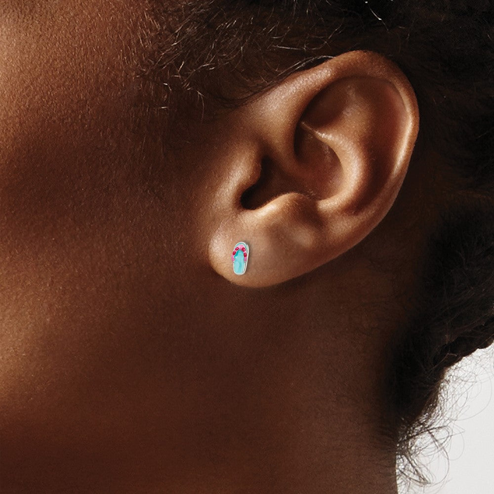 Sterling Silver Post Teal & Pink Enameled Flip-flop Earrings