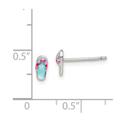 Sterling Silver Post Teal & Pink Enameled Flip-flop Earrings