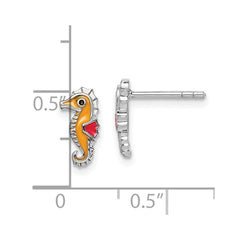 Rhodium-plated Sterling Silver Childs Enameled Seahorse Post Earrings