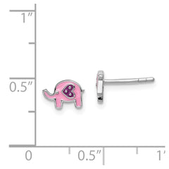 Rhodium-plated Sterling Silver Childs Enameled Pink Elephant Post Earrings