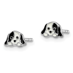Rhodium-plated Sterling Silver Childs Enameled Puppy Post Earrings