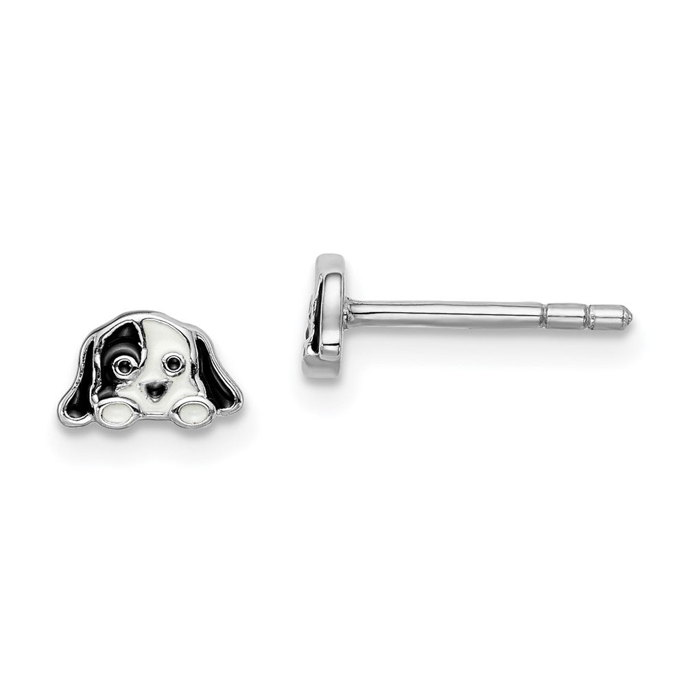 Rhodium-plated Sterling Silver Childs Enameled Puppy Post Earrings