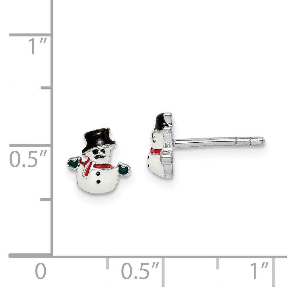 Rhodium-plated Sterling Silver Childs Enameled Snowman Post Earrings