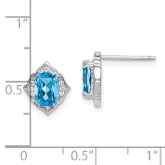 Rhodium-plated Sterling Silver Blue Topaz and White CZ Earrings
