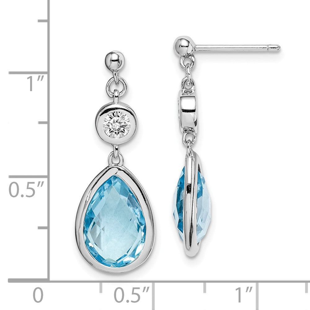 Rhodium-plated Sterling Silver White and Blue Topaz Post Dangle Earrings