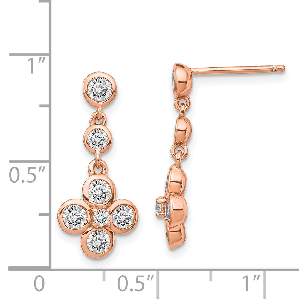 Rose Gold-plated Sterling Silver Polished CZ Post Dangle Earrings