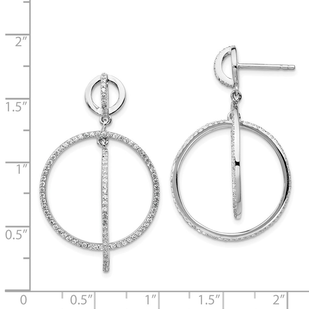 Rhodium-plated Sterling Silver CZ Circles Dangle Post Earrings