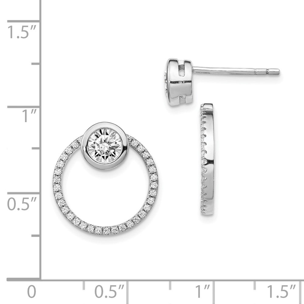 Rhodium-plated Silver CZ Circle Dangle Jackets with CZ Post Earrings