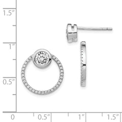 Rhodium-plated Silver CZ Circle Dangle Jackets with CZ Post Earrings