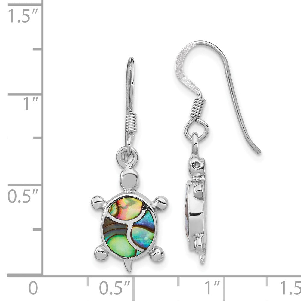 Rhodium-plated Sterling Silver Abalone Turtle Dangle Earrings