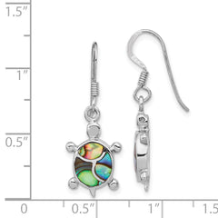 Rhodium-plated Sterling Silver Abalone Turtle Dangle Earrings