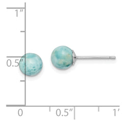 Rhodium-plated Sterling Silver Light Blue 6mm Larimar Post Earrings