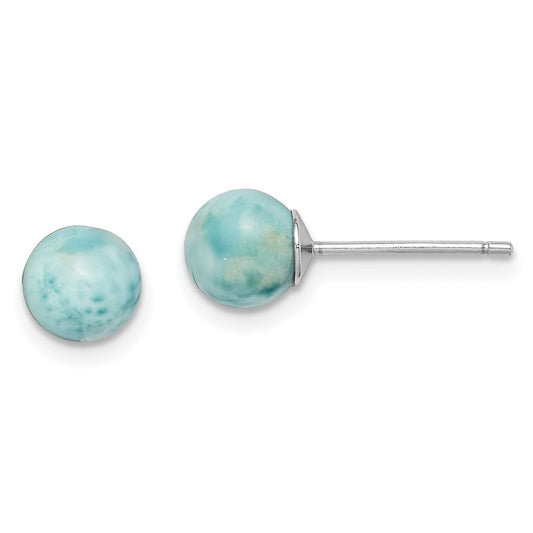 Rhodium-plated Sterling Silver Light Blue 6mm Larimar Post Earrings