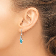 Rhodium-plated Sterling Silver Created Blue Opal Seashell Dangle Earrings