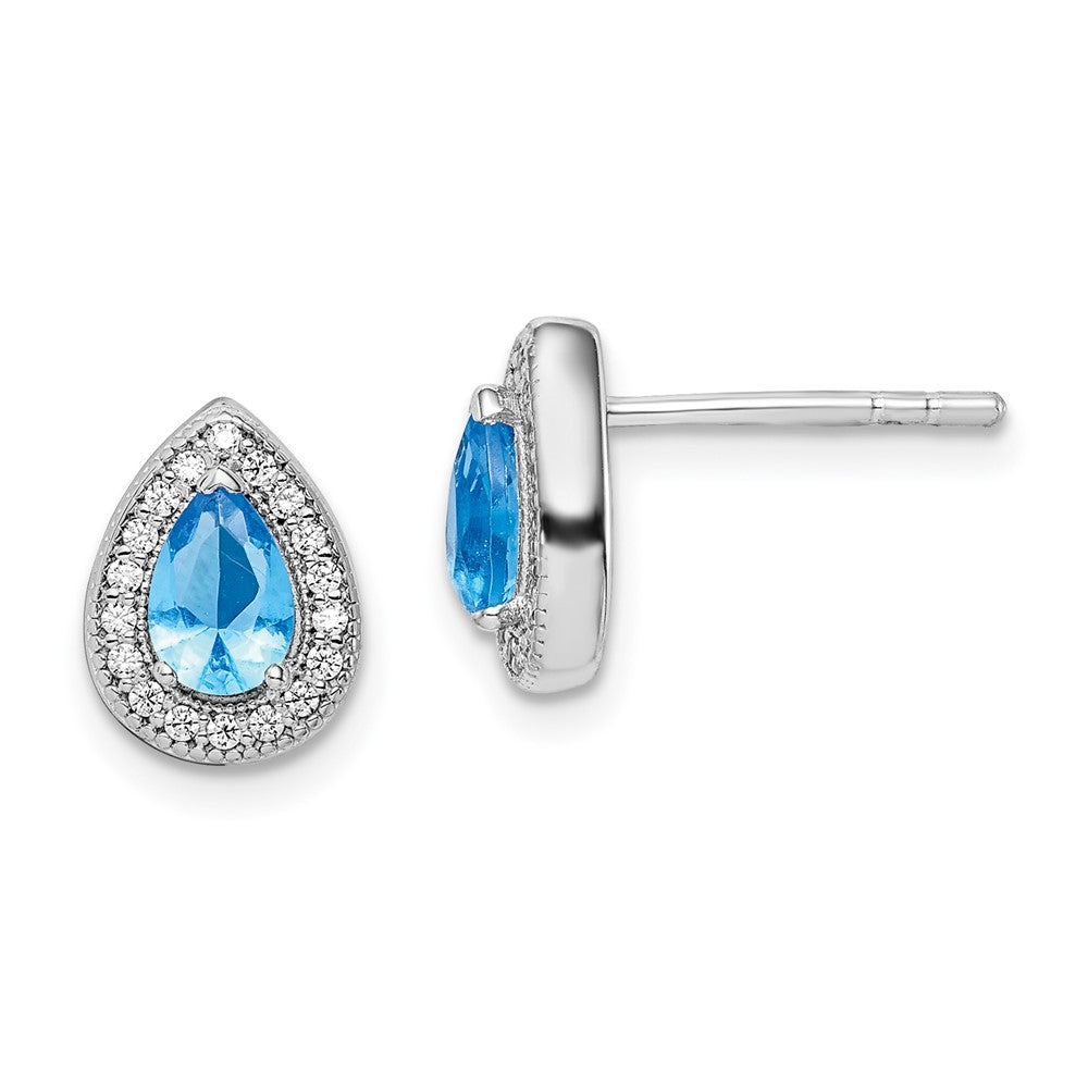 Rhodium-plated Sterling Silver Blue and Clear CZ Post Earrings