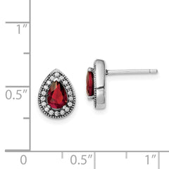 Rhodium-plated Sterling Silver Red and Clear CZ Post Earrings