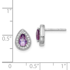 Rhodium-plated Sterling Silver Purple and Clear CZ Post Earrings