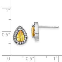 Rhodium-plated Sterling Silver Yellow and Clear CZ Post Earrings