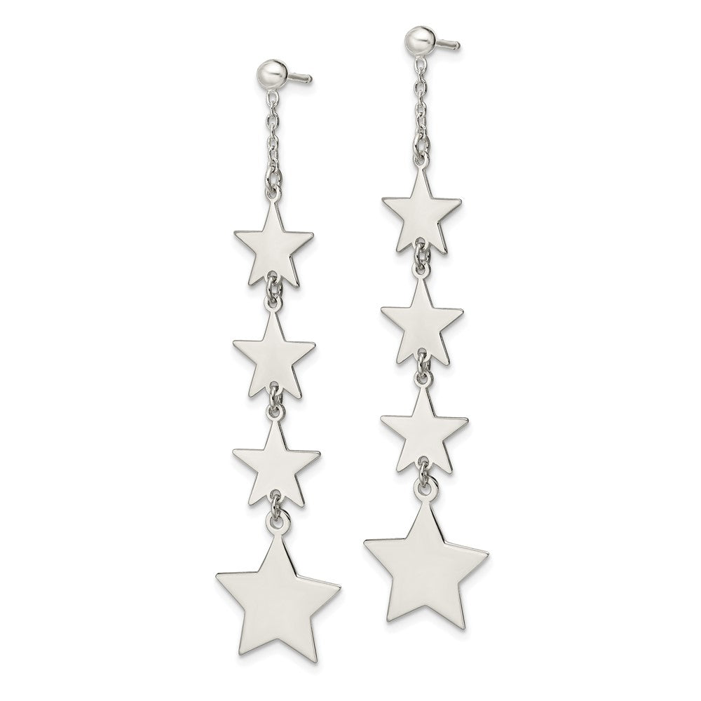 Sterling Silver Polished Mulitple Stars Drop and Dangle Post Earrings