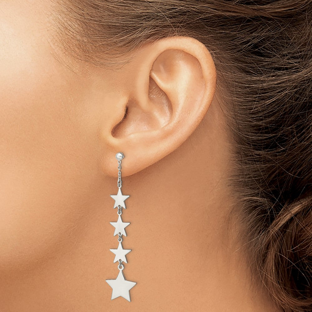 Sterling Silver Polished Mulitple Stars Drop and Dangle Post Earrings