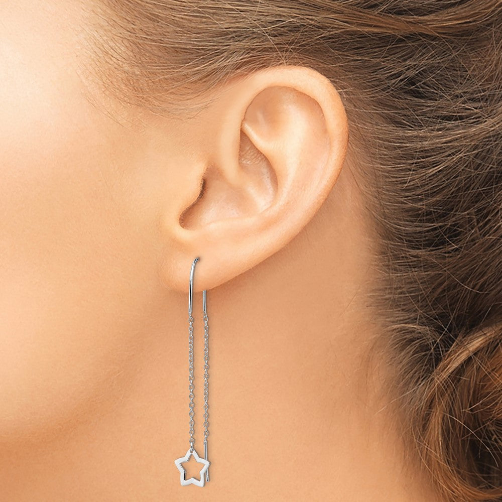 Rhodium-plated Sterling Silver Star Dangle Threader Earrings